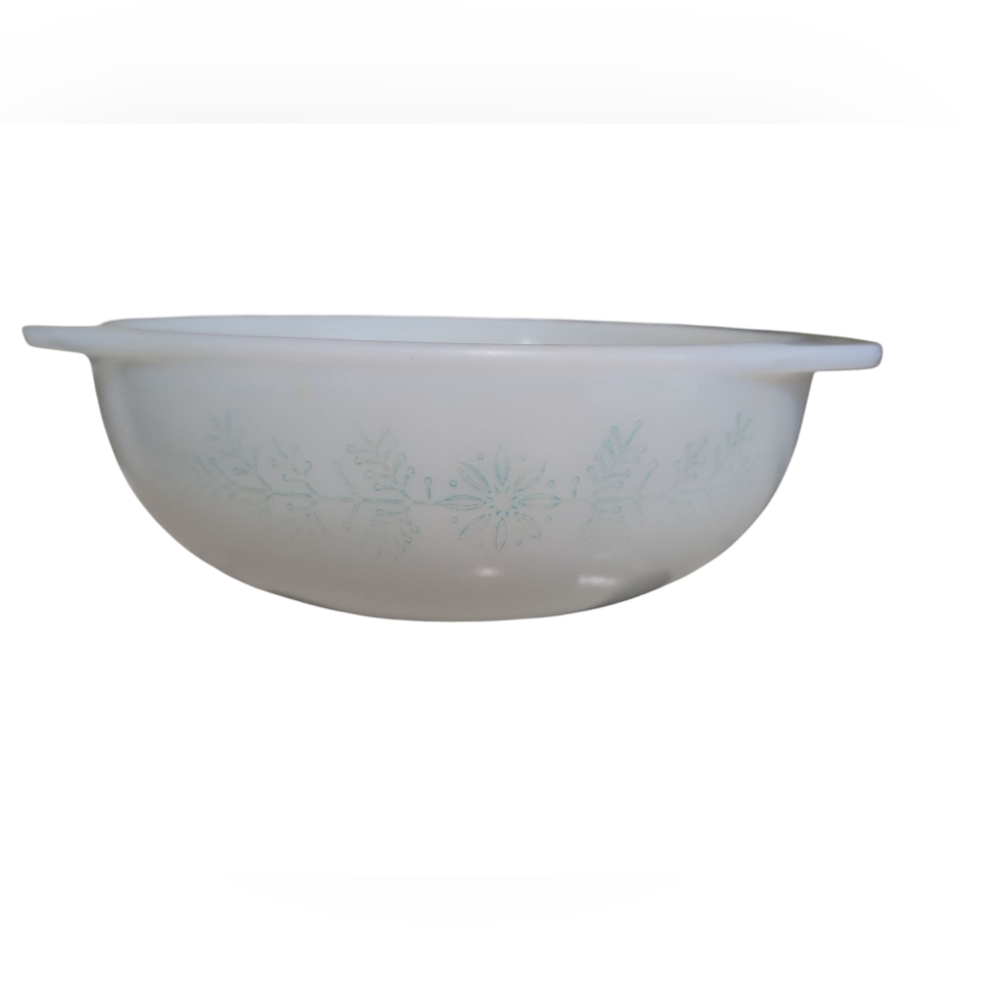 Vintage 023 Pyrex 1.5 Qt  Garland Casserole Dish White & Turquoise Blue